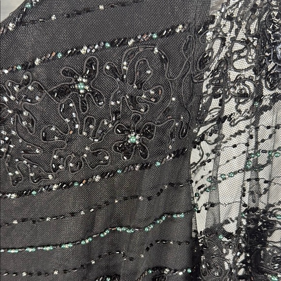 Black Beaded Lace Gown Mother of the Bride Cameron Blake Mon Cheri Size 14 - Picture 5 of 9